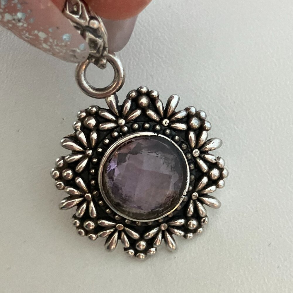 925 Silver Amethyst Flower Pendant